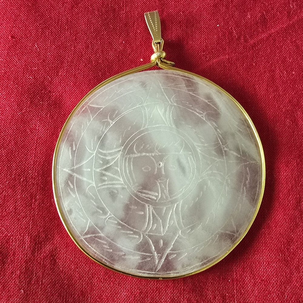 Vintage Hand Crafted Mayan Aztec Travertine Stone Pendant